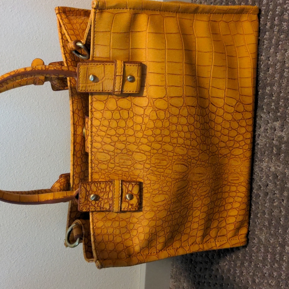 Jessica Simpson Yellow Croc-Embossed Satchel - Picture 2 of 11